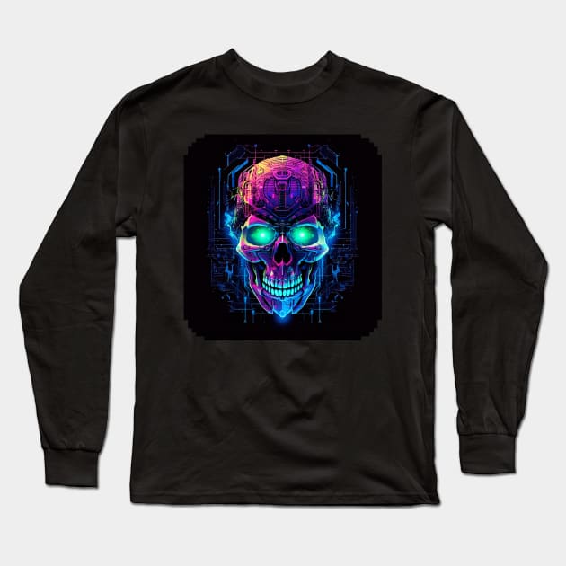 Sci fi Skull Neon Light Long Sleeve T-Shirt by gibah